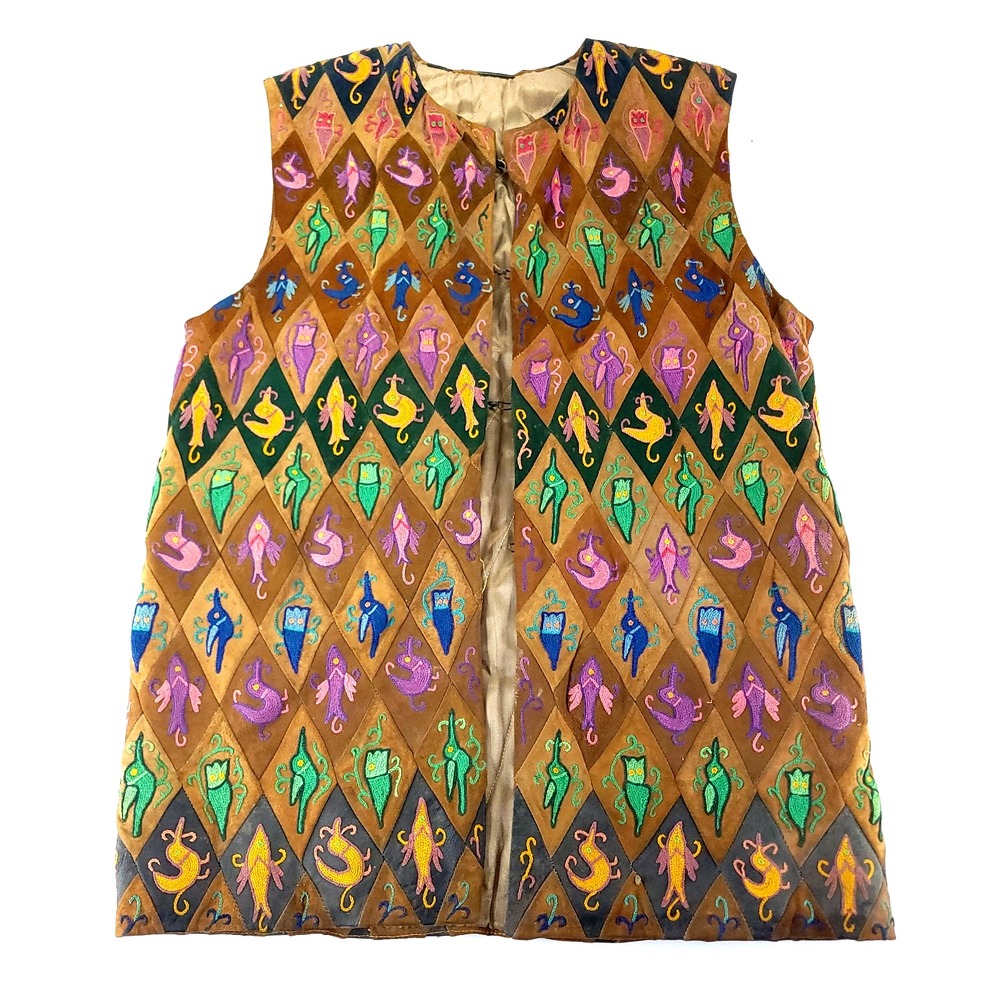 Vintage Harlequin Vest Womens Medium Handmade Colorful Cosplay Circus Animals
